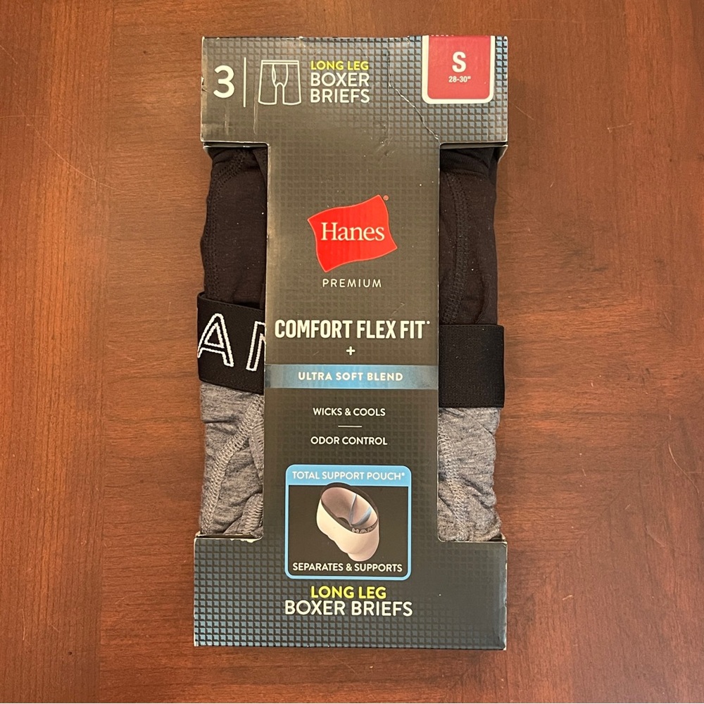 Hanes Premium Comfort Flex Fit Long Leg Boxer Briefs Ultra Soft Size S  28-30"